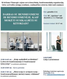 Seminaras "Darbas su bendruomene ir bendruomenėje. Kaip mokėti susikalbėti su kitokiais?" @ Spiečius