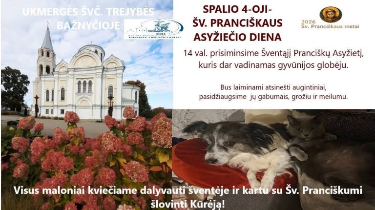 Ukmergėje bus minima Šv. Pranciškaus Asyžiečio diena – į bažnyčią kviečiama atvykti ir su augintiniais