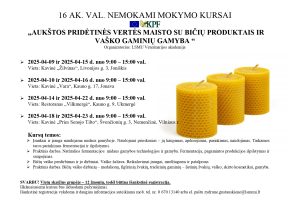 Mokymo kursai bitininkams "Aukštos pridėtinės vertės maisto su bičių produktais ir vaško gaminių gamyba" @ "Vilkmergė" restoranas