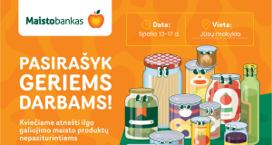 Spalį vyks mokyklų ir darželių maisto rinkimo akcija „Pasirašyk geriems darbams“. Kviečiama registruotis