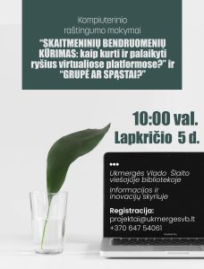 Kompiuterinio raštingumo mokymai:"Skaitmeninių bendruomenių kūrimas" @ Vl. Šlaito viešoji biblioteka